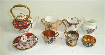 Lot 344 - Seven miniatures, two miniature Coalport pieces, a Royal Worcester loving cup and five other...