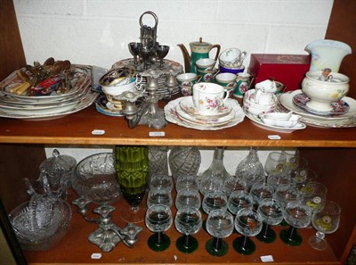 Lot 375 - Cut glass, cups and saucers, a drop glass chandelier, table lamp, Royal Crown Derby 'Derby...