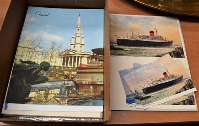 Lot 394 - Twenty one 1950's Cunard Line shipping menus and seven related postcards