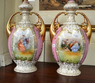 Lot 401 - Pair of Dresden style vases