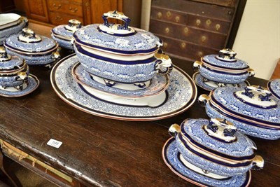 Lot 407 - Royal Worcester blue and white transfer-printed tureens and covers, meat dish with well, etc