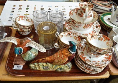 Lot 409 - Two Beswick Pheasants, two prints 'A Village Wedding' and another, a tea set and glassware