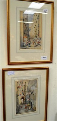 Lot 416 - Pair of framed watercolours, Continental street scenes signed Joseph Lapica