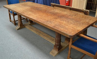 Lot 889 - A Yorkshire School 9' Oak Dowelled Top Refectory Table, on four octagonal turned legs joined by...