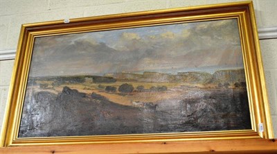 Lot 420 - Large late 19th century framed oil on canvas of a rural landscape with figures in the...