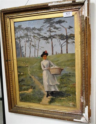 Lot 423 - Oil portrait of a girl on a path, monogrammed