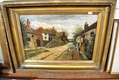 Lot 426 - A large gilt framed oil on canvas, figure on a country lane