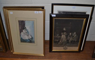 Lot 427 - Three William Russell Flint framed prints and two coloured engravings, gilt-framed engraving...