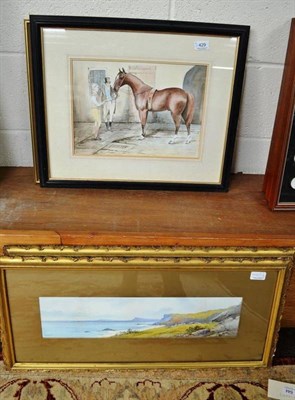 Lot 429 - A pair of gilt framed watercolours, seascapes, signed, a watercolour of seagulls, signed...