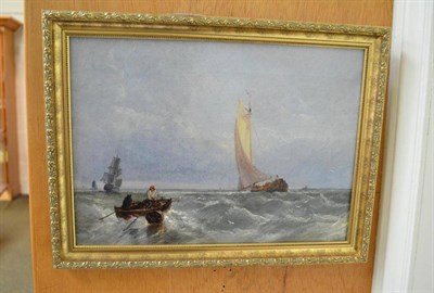 Lot 434 - Gilt framed oil on canvas, fisherman in stormy seas