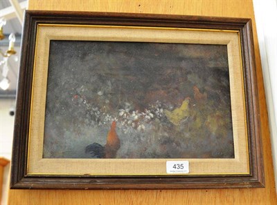 Lot 435 - S…E (20th/21st century), ";Hens and Daisies";, initialled and date (19)81, oil on board, 22cm