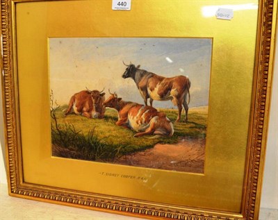 Lot 440 - A watercolour of cattle after Thomas Sidney Cooper