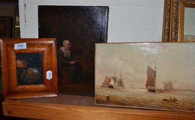 Lot 446 - An E H Redmore oil, another and a wax relief (a.f.) (3)