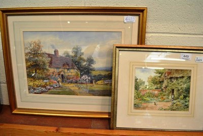 Lot 449 - Gilt framed watercolour of a figure picking flowers in a country garden signed H.Walford and...