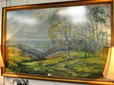 Lot 464 - J King Pugh, autumnal landscape with trees, oil on canvas, signed, 86cm by 140cm, in gilt frame