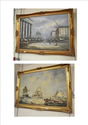 Lot 465 - A decorative oil on canvas marine study and another of Rome