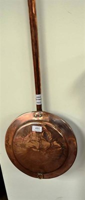 Lot 480 - An 18th century copper warming pan with copper handle