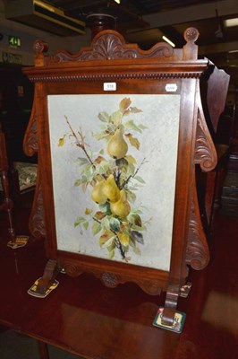 Lot 518 - A late Victorian firescreen with and oil on canvas insert depicting still life of pears