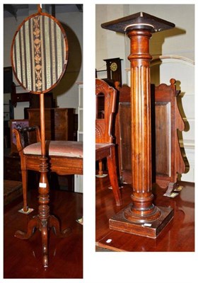 Lot 525 - Plant stand on reeded column and an oval mahogany pole screen