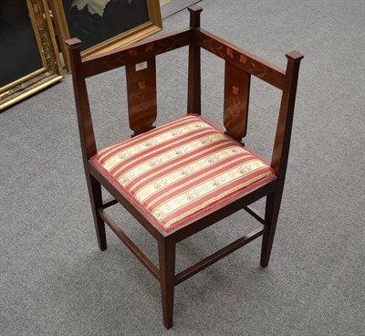 Lot 902 - A J.S.Henry Inlaid Mahogany Corner Chair, with three capped uprights, on four tapering square...