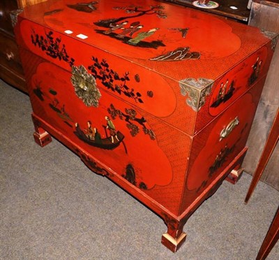 Lot 598 - A Chinese red lacquered blanket chest