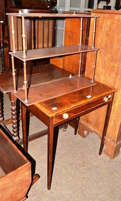 Lot 600 - A 19th century mahogany inlaid side table with single drawer and a mahogany three tier open...