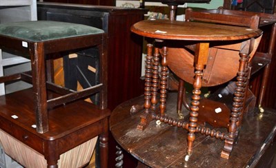 Lot 609 - A 19th century mahogany stool, a tripod occasional table, a walnut drop leaf occasional table,...