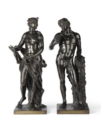 Lot 921 - A Pair of Bronze Figures of Dionysus and Ariadne, after the Antique, he standing holding a...