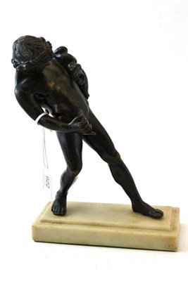 Lot 922 - A Bronze Figure of Narcissus, after the Antique, standing holding a wine skin under his left...