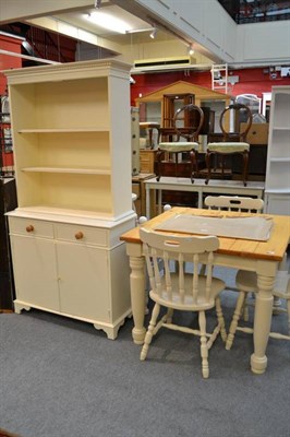 Lot 699 - Painted pine kitchen table and four chairs, and a small painted kitchen dresser