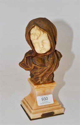 Lot 930 - After G de Thouin: A Bronze and Ivory Figure "FRILEUX ", a bust of a young child wearing a...