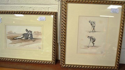 Lot 469A - A set of three comic golfing watercolours by P Hobbs