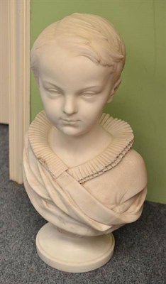 Lot 937 - A White Marble Bust of a Young Boy, dated 1860, wearing robes with a frilled collar on a...