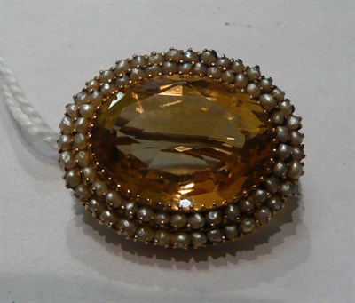 Lot 45 - Citrine and pearl brooch