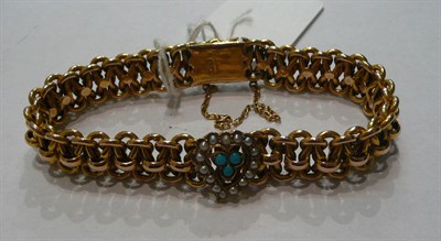 Lot 50 - A turquoise and seed pearl set bracelet, stamped '9c'