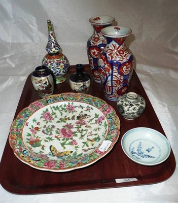 Lot 54 - Pair of Imari vases, Canton bowl, Japanese bottle vases etc