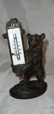 Lot 81 - Black Forest carved oak bear thermometer