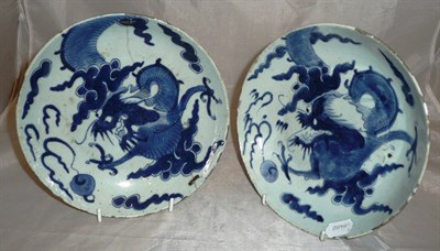 Lot 87 - A pair of 17th century Korean blue and white saucer dishes (a.f.)