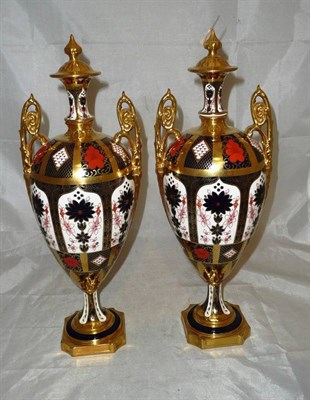 Lot 112 - Pair of Royal Crown Derby Imari decorated vases and covers