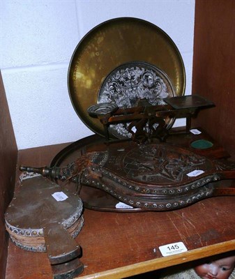 Lot 145 - A set of postal scales, two pairs of bellows and three trays