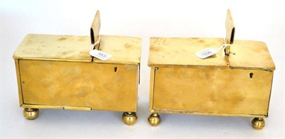 Lot 953 - A Brass Tavern Tobacco Box, 19th century, of rectangular form, with T bar handle and two...