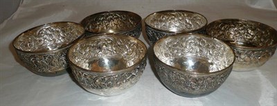 Lot 198 - Six Indian white metal embossed bowls