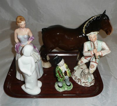 Lot 200 - A Beswick figure of a brown Shire, a Royal Doulton white porcelain Images figure - Sweetheart Girl