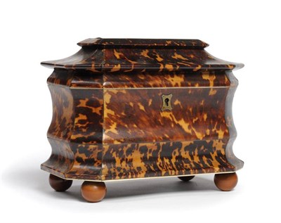 Lot 956 - A Regency Tortoiseshell Tea Caddy and Cover, of shaped canted rectangular form, the hinged...