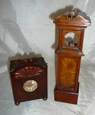 Lot 209 - 19th century mahogany pocket watch holder and a miniature longcase clock pocket watch holder