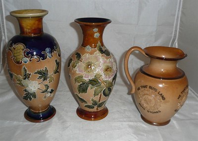 Lot 233 - A Doulton ale jug and two Doulton Slaters patent vases