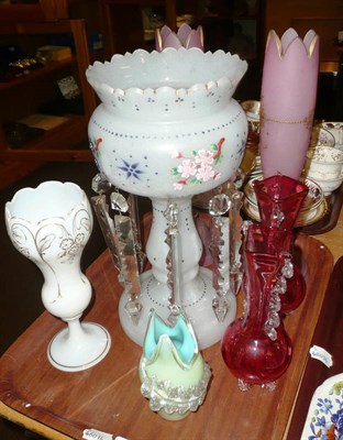 Lot 235 - Pair of pink vases, pair of Cranberry vases, white vase, green vase and a lustre