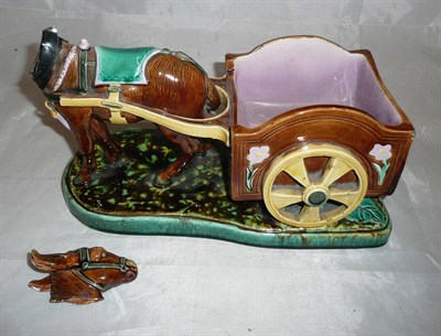 Lot 250 - A Majolica table centrepiece as a mule drawn cart circa 1870-80 (a.f.)