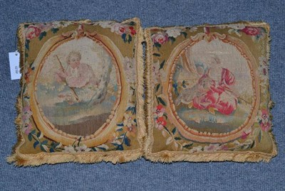 Lot 961 - A Pair of Aubusson Tapestry Cushions, circa 1775, worked in coloured threads with figures in...