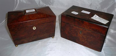 Lot 257 - A yew wood tea caddy and a burr walnut tea caddy